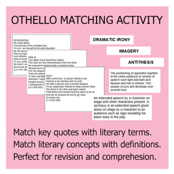 Preview of Othello Quote Matching Activity