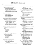 Othello Quizzes & Final Exam - Acts 1-5 with Answer Key