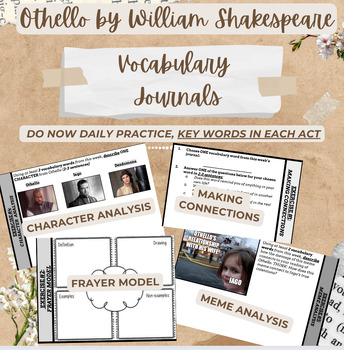 Preview of Othello: Vocabulary Journals #1-4 (One Pager, Daily Practice)