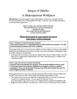 Preview of Othello WebQuest and Casting Proposal