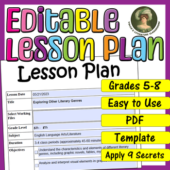 Preview of Other Literary Genres : Editable Lesson Plan for Middle School