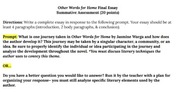 Preview of Other Words for Home Jasmine Warga Final Essay (Google Docs, Editable)