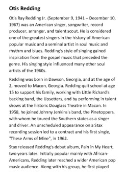 Otis Redding Handout by Steven's Social Studies | TpT