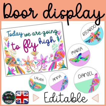 Editable Pastel Rainbow Door Decor, Welcome Sign and Name Label Display