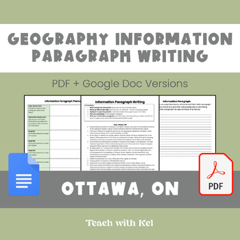 Preview of Ottawa Information Paragraph - Geography Writing Assignment