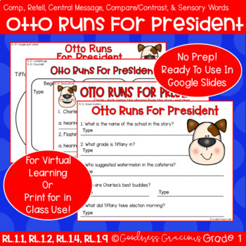 Preview of Otto Runs For President- Comp., Central Message, Compare/Contrast, & 5 Senses