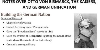 Preview of Otto von Bismarck Blood and Iron Speech Worksheet and Notes