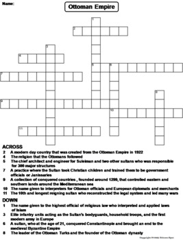 Ottoman Empire Worksheet/ Crossword Puzzle by Science Spot TpT