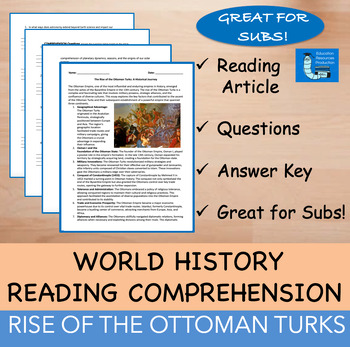 Preview of Ottoman Turks - Reading  Comprehension Passage & Questions
