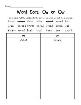 ou and ow worksheets by merrycomposition teachers pay teachers