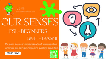 Preview of Our 5 Senses / ESL PDF LESSON / Level I / Lesson 11 - (easy no-prep lesson)