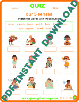 Preview of Our 5 Senses / ESL QUIZ / Level I / Lesson 11 - (easy to check assessment)