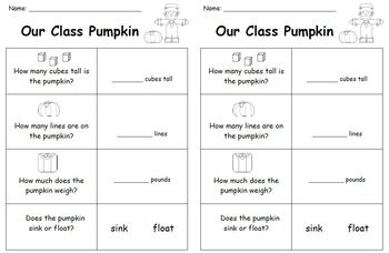Preview of Our Class Pumpkin record sheet