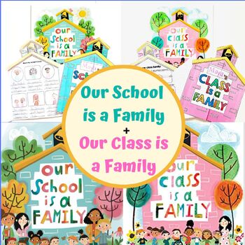 Preview of Our Class is a Family + Our School is a Family Craft Bundle, Classroom Community