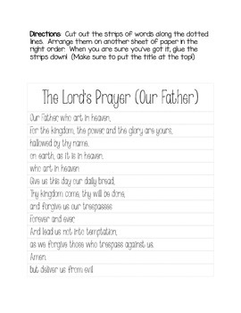 Our Father Prayer Activity Packet by Primary Circus | TPT
