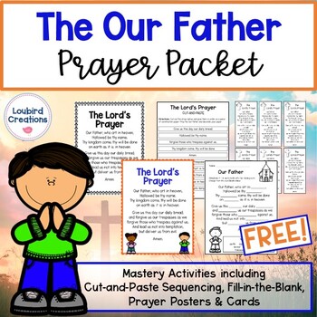 Preview of Our Father Prayer Packet | Catholic | The Lords Prayer Poster Activities Cards