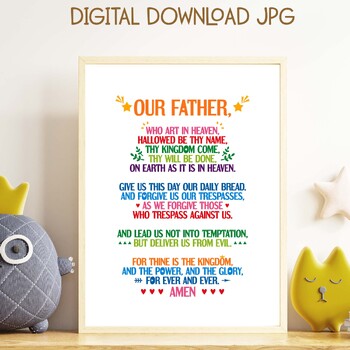 Preview of Our Father, The Lord's prayer poster. Bible verse wall art decor