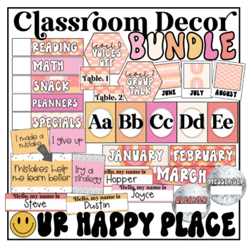 Preview of Our Happy Place Classroom Decor Bundle | Retro Groovy Disco