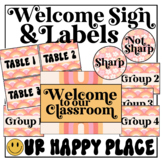 Our Happy Place Welcome Sign & Labels FREEBIE Retro Groovy Decor