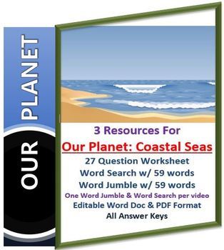 Preview of Our Planet: Coastal Seas Netflix Video Questions, Worksheet, Word Search Jumble