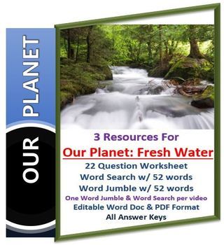 Preview of Our Planet: Fresh Water Netflix Video Questions, Worksheet, Word Search & Jumble