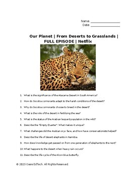 Preview of Our Planet | From Deserts to Grasslands Documentary Worksheet