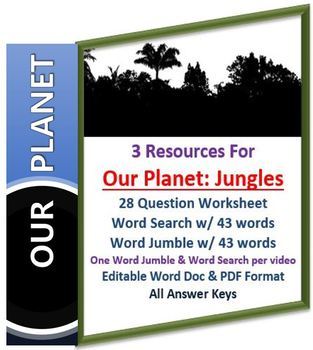 Preview of Our Planet: Jungles Netflix Video Questions, Worksheet, Word Search & Jumble