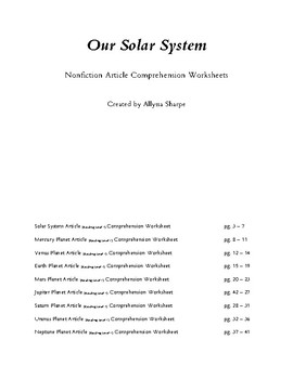 Our Solar System Nonfiction Articles Comprehension Packet