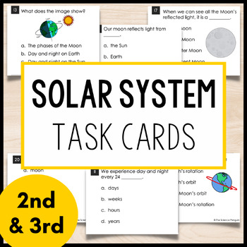 Preview of Solar System Task Cards | 2nd Grade 3rd Grade Space Planets Moon Phases Earth