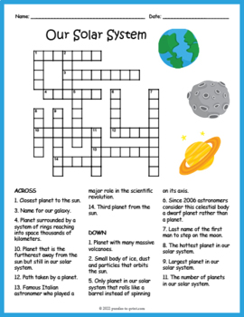 Solar System Worksheet Our Solar System Crossword Puzzle By