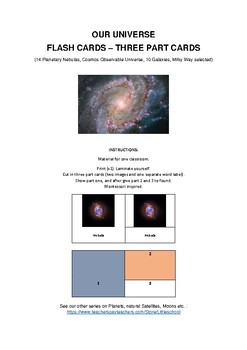 Preview of Our Universe Three parts Cards Montessori Inspired
