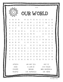 Our World (Continents and Oceans) Word Search