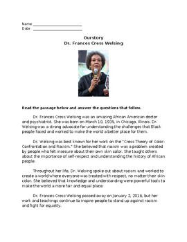 Preview of Ourstory Dr. Frances Cress Welsing Bio elementary