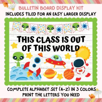 Preview of Out Of This World Bulletin Board Kit, Space Galaxy Alien Planet Rocket Decor