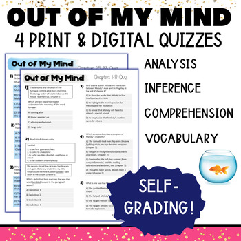 Preview of Out of My Mind by Sharon Draper | Multiple Choice Chapter Quizzes