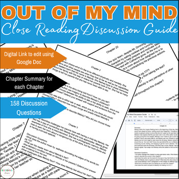 Preview of Out of My Mind Novel Study Close Reading Discussions & Chapter Summaries