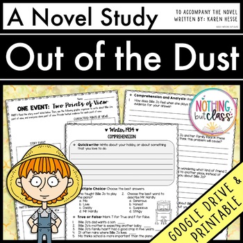 Preview of Out of the Dust Novel Study Unit - Comprehension | Activities | Tests