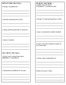 Preview of Out with the Old in with the New Reflection Handout