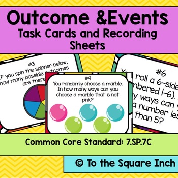 Preview of Outcomes and Events Task Cards | Math Center Practice Activity