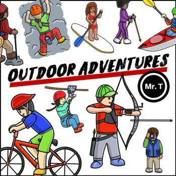 Outdoor Adventures Clip Art (Summer Outdoor Activities) - Color and Line Art