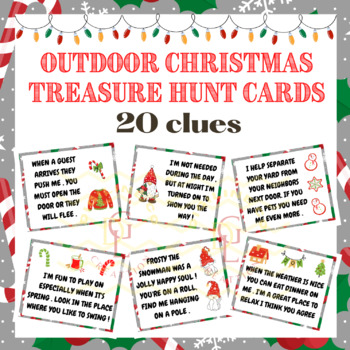 Preview of Outdoor Christmas Scavenger Hunt Riddle context Clues word problem activity 3rd