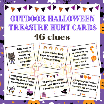 Preview of Outdoor Halloween Scavenger Hunt Riddle context Clues word problem 2nd 3rd 4th