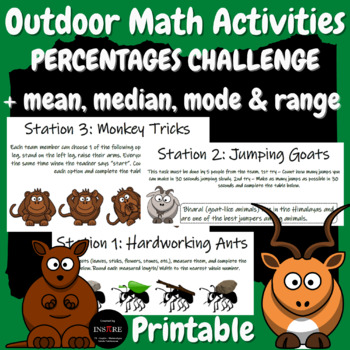 Preview of Outdoor Math Activities Percentages Percents Mean, Median, Mode, Range Printable