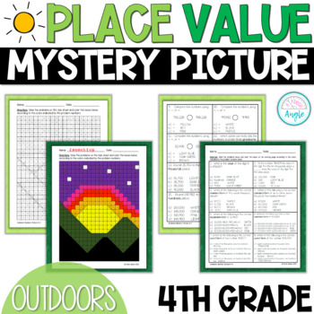 Preview of Outdoors Math Mystery Picture - 4th Grade Place Value - Math Color by Number