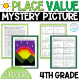 Outdoors Math Mystery Picture - 4th Grade Place Value - Ma