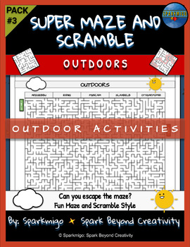 Preview of Outdoors Super Maze and Scramble Word Puzzle Game Summer Spring No Prep Activity