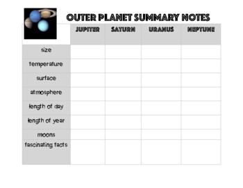 planets solar system compare chart
