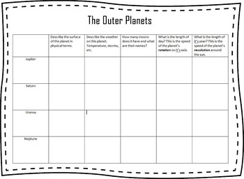 Preview of Outer Planets Graphic Organizer