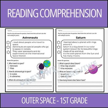 Preview of Outer Space - 1st Grade Guided Reading Comprehension Passage & Questions Pack