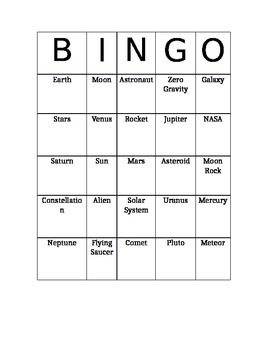 Preview of Outer Space Bingo